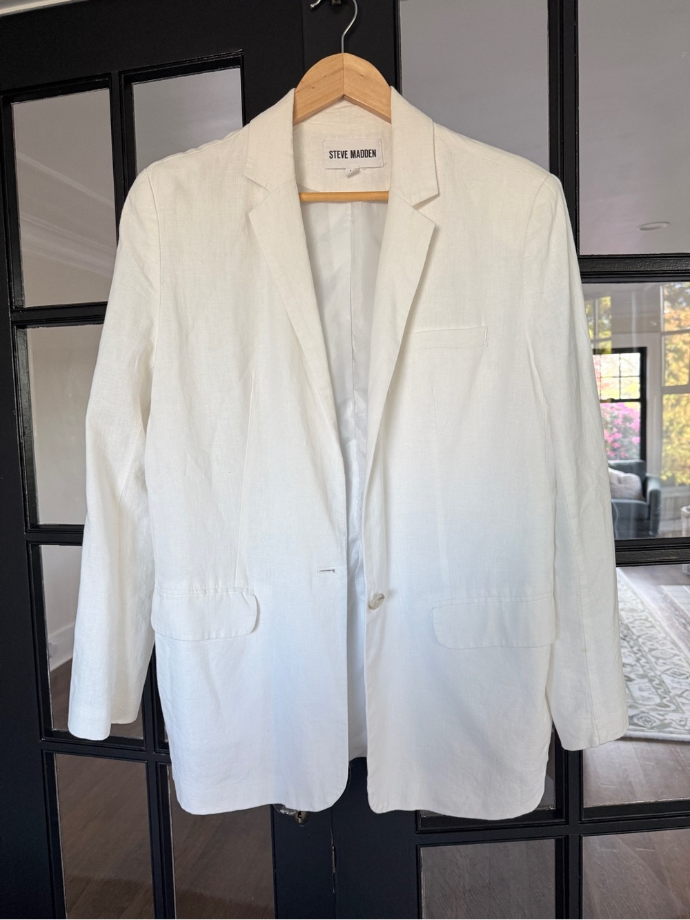 Steve Madden White Single-Button Linen Blend Blazer